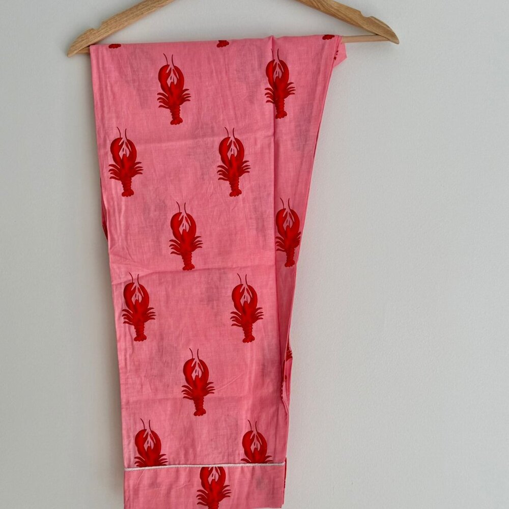 BRAND NEW Hand Block Printed Cotton Pajama Set: Pink Lobster Sleepwear - Picture 6 of 9